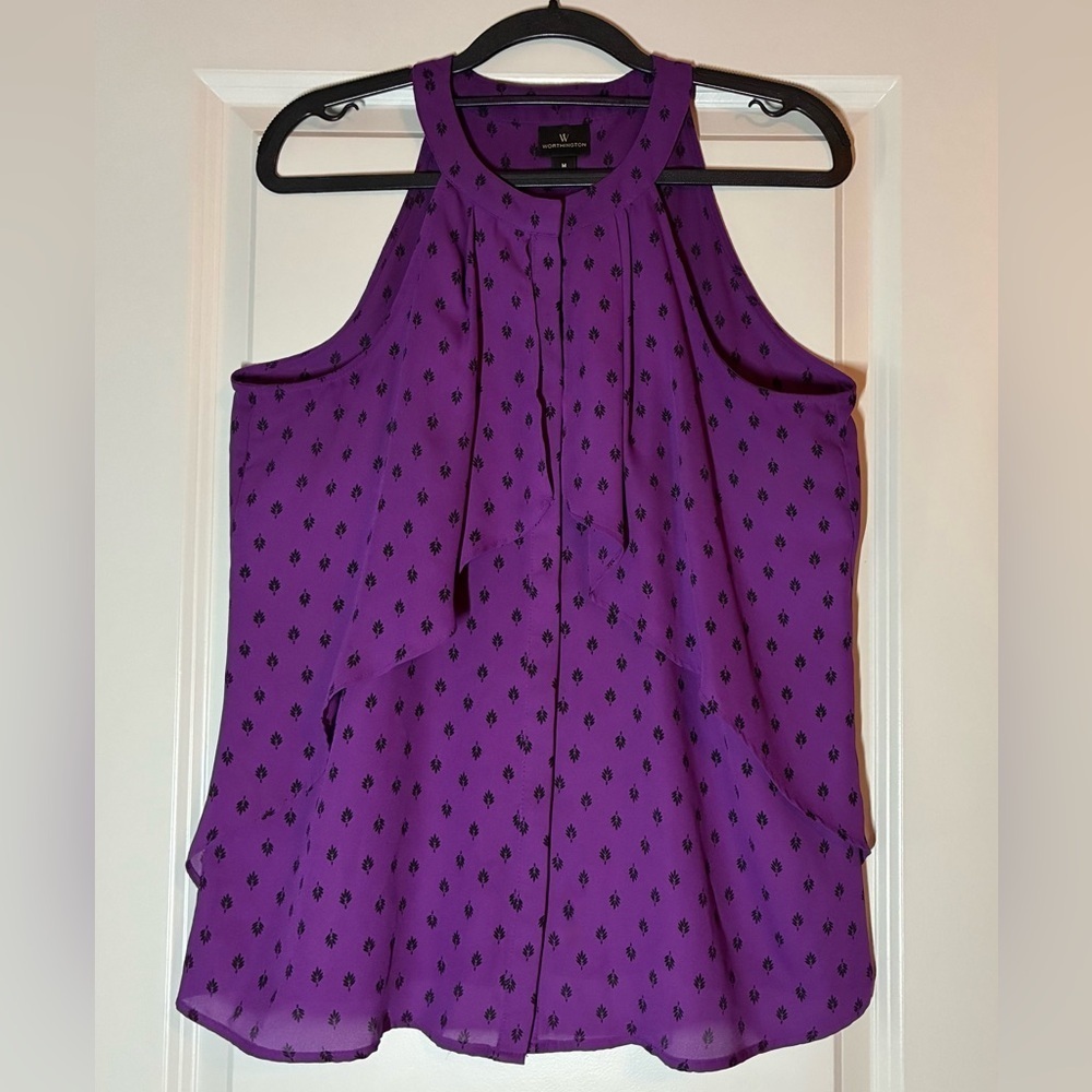 Worthington | Purple Halter Neck Button-Down Sleeveless Blouse Size Medium